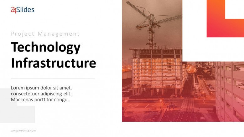 project management on technology infrastructure welcome slide in creative design