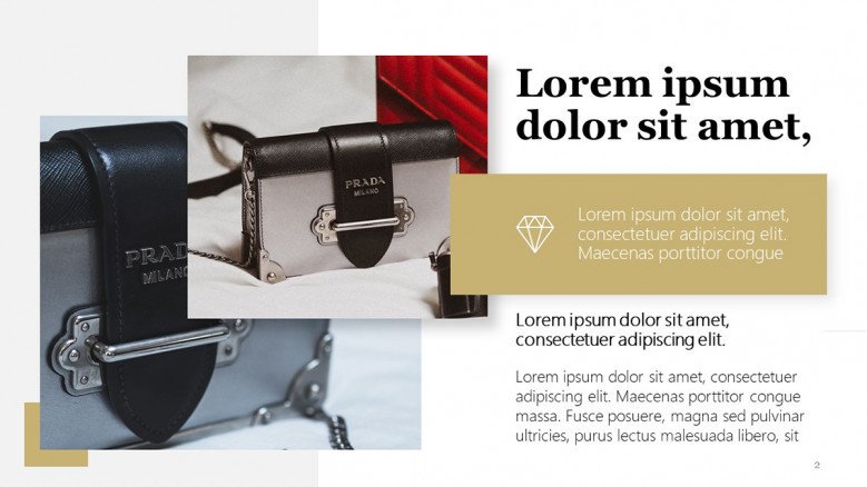 Luxury Brand PPT Slide for images and product descriptions