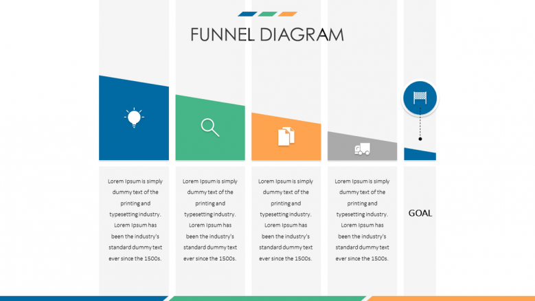 business funnel diagram in five stages with icon