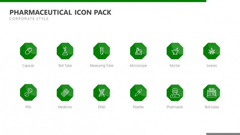 pharmaceutical icons in green corporate style