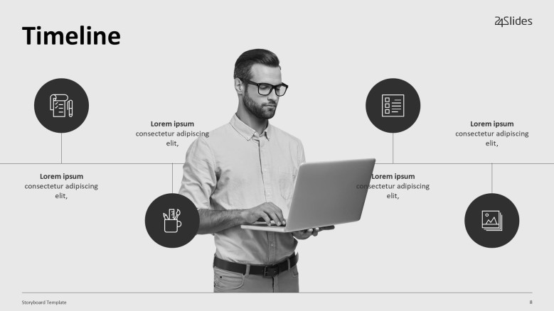 Storyboard Process Timelilne with icons