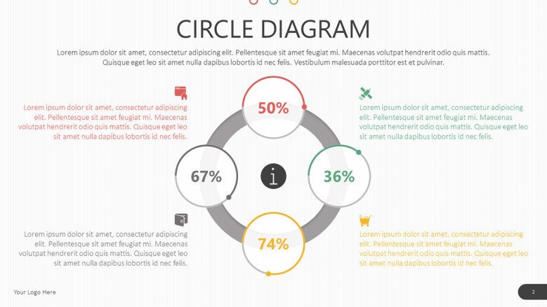 circle diagram in four key points with data percentage information