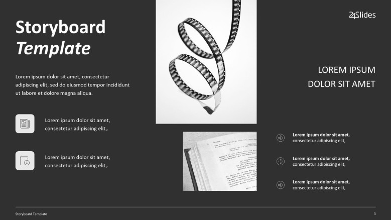 Text Slide in black and white for an Storyboard Presentation