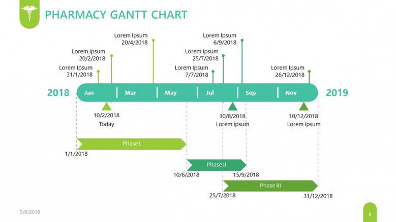 pharmacy gantt chart slide for pharmaceutical presentation