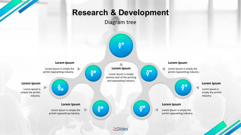 Creative research and development slide with icons