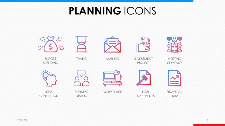 planning icons in blue and pink