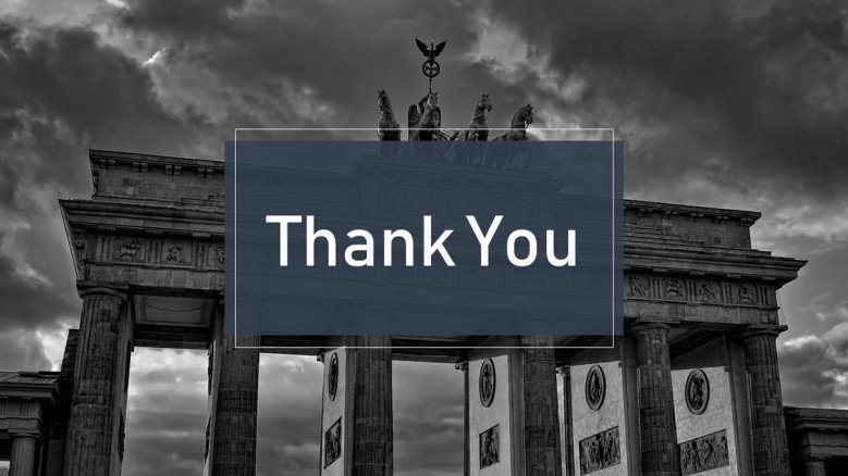 Thank you slide with an black and white image as background