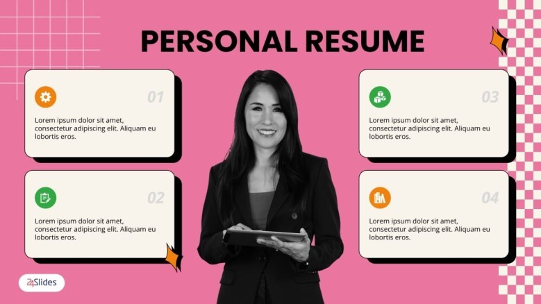 creative personal resume with four key points and picture
