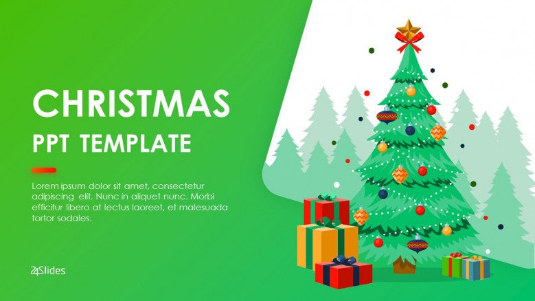 Playful Title Slide with a Christmas Tree graphic and gifts