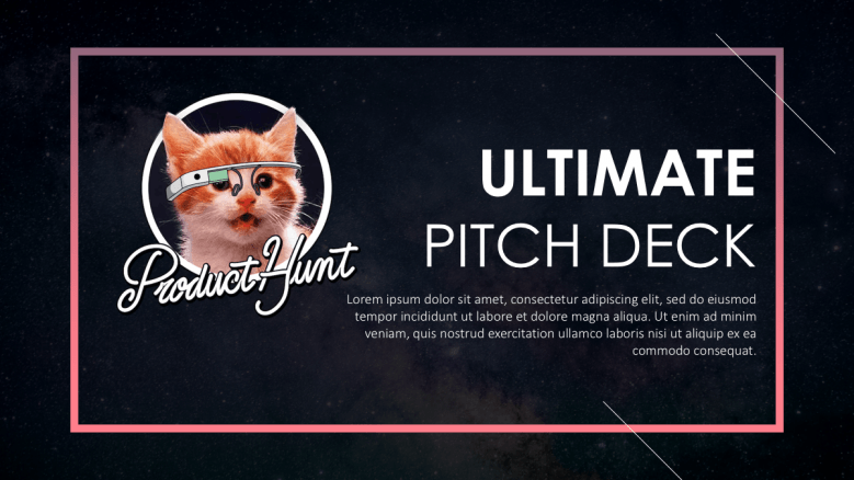 Welcome slide with the Product Hunt cat logo on the left hand side