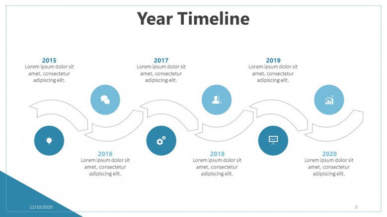 Six-stage timeline for business presentations