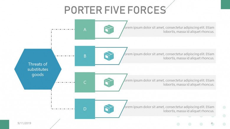 Porter's Five Forces List with icons for substitute goods