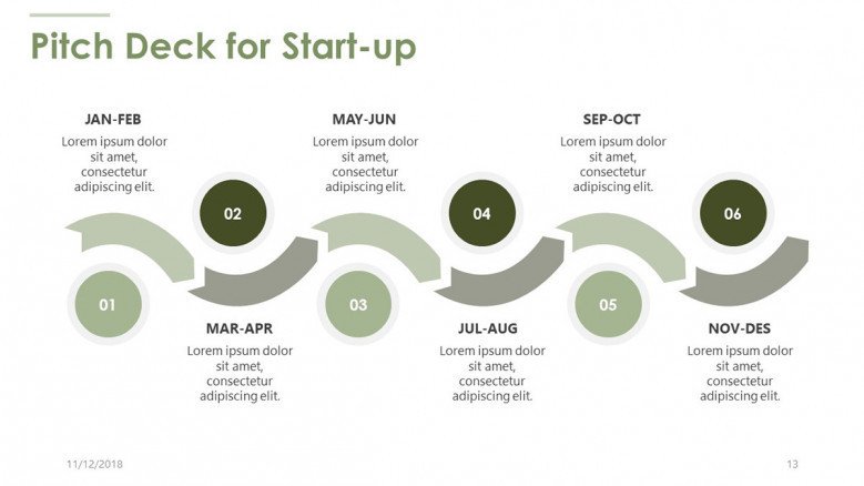 pitch deck for start up in timeline chart