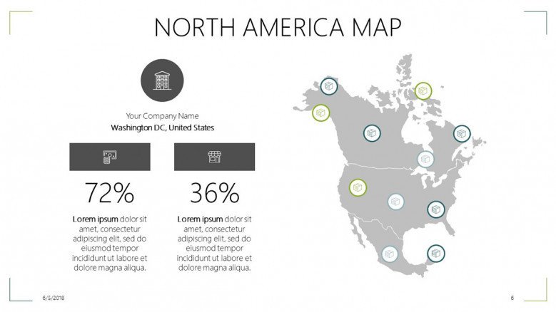 north america map slide with data percentage and text