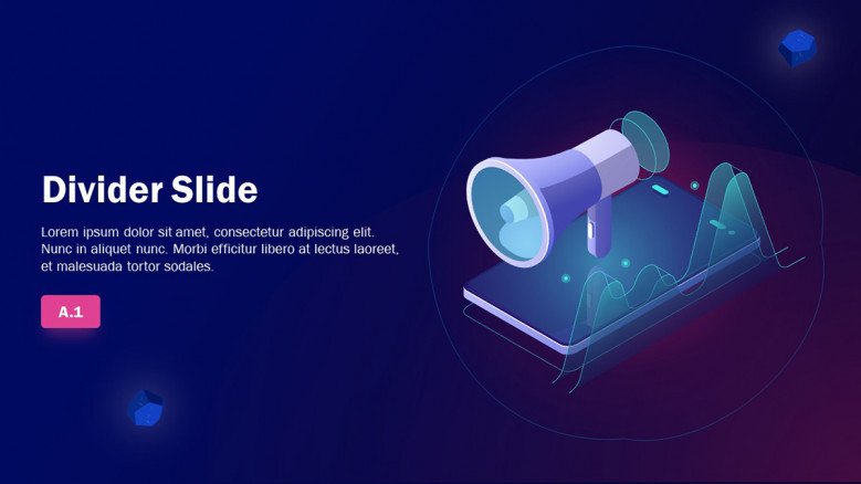 Playful Divider Slide in blue colors for a Marketing Presentation