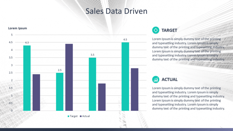 sales data driven slide in compared bar chart with text