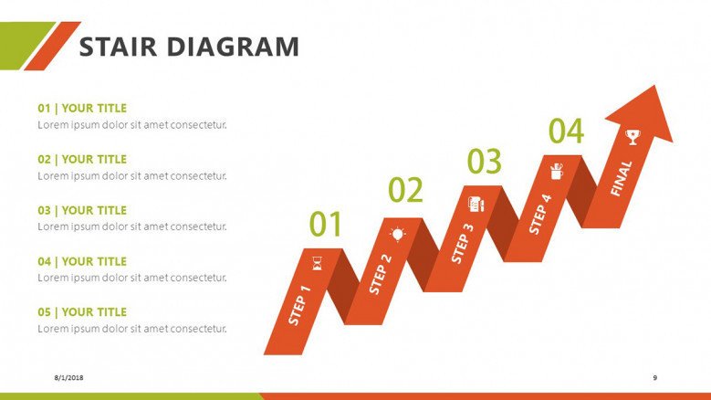 upward facing arrow stair diagram presentation slide in four segment