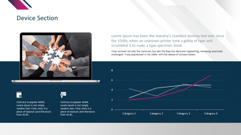 corporate presentation device slide in line chart