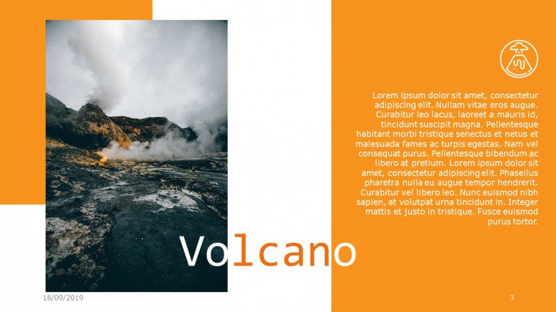 Simple text slide with a volcano image