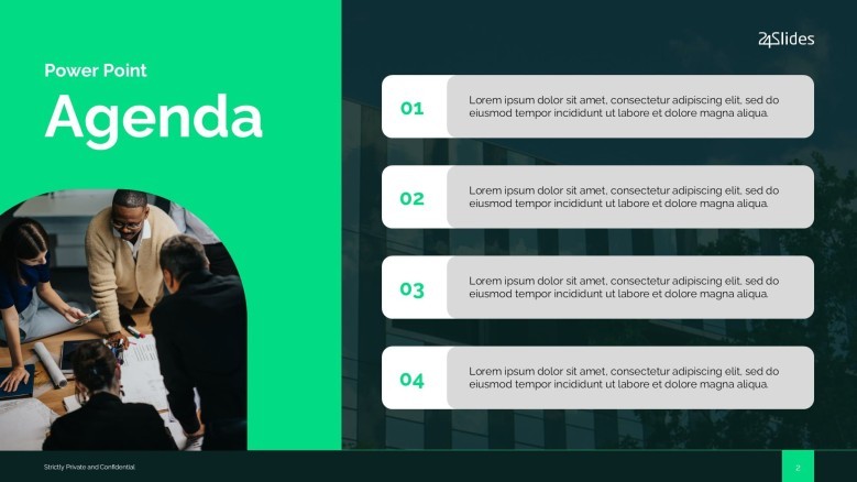 Agenda slide for team presentation meeting
