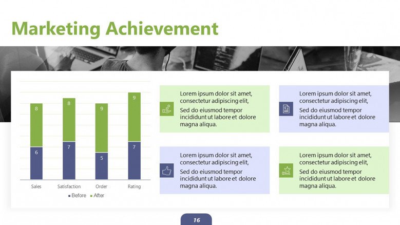Marketing Achievement Colum Chart Slide