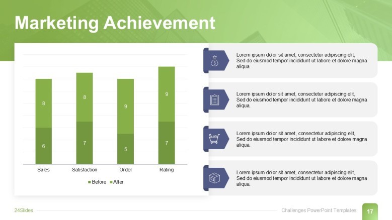 Marketing Achievement Colum Chart Slide