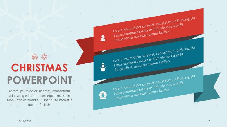 text slide for christmas themed presentation in three boxes