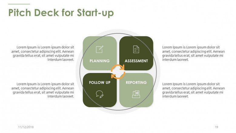 pitch deck for start up in four boxes