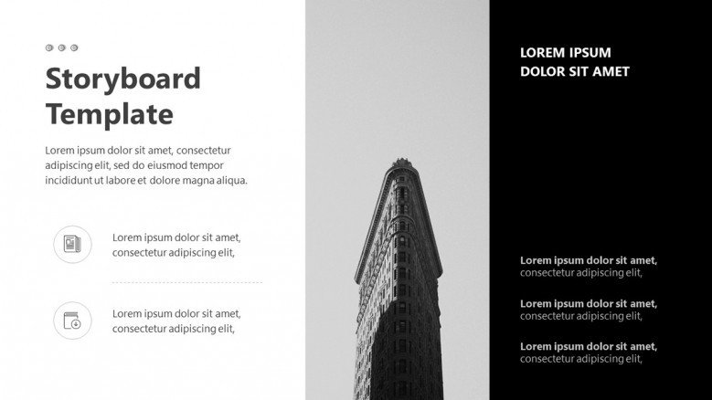 Text Slide in black and white for an Storyboard Presentation