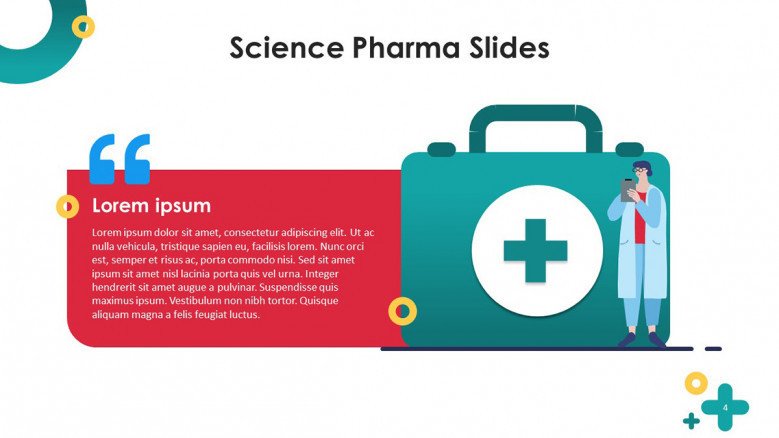 science pharmaceutical slide with overview summary and playful illustration