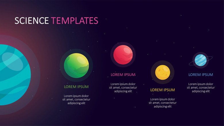 Creative 4-step roadmap with colorful illustrations of planets