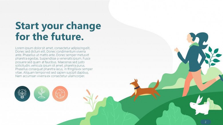 playful design environmental overview slide with text and illustration