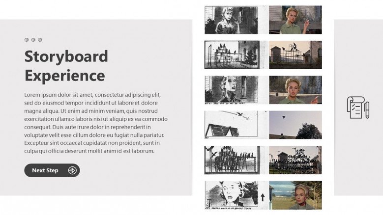 Storyboard Experience Slide in black and white