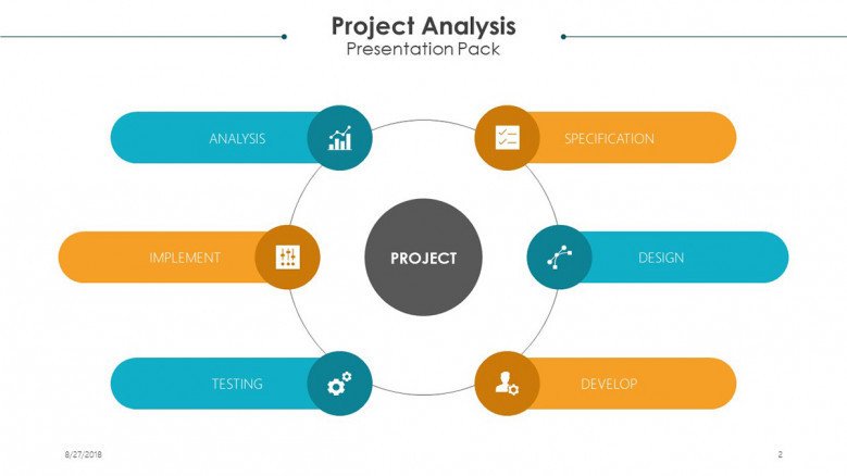 project analysis chart in six icon circles
