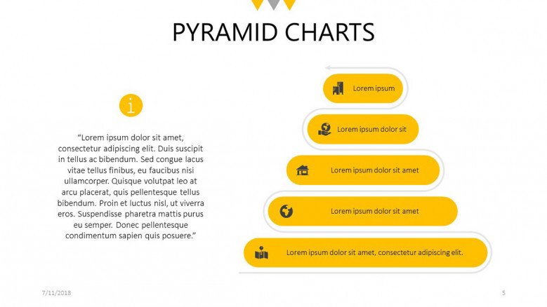 five steps flat pyramid chart slide