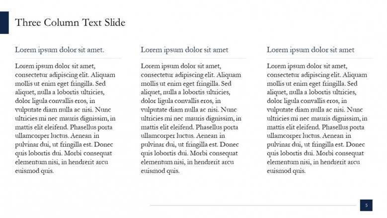 Three column text slide in McKinsey Style