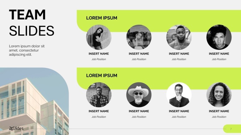 team slide presentation for profile in eight icons