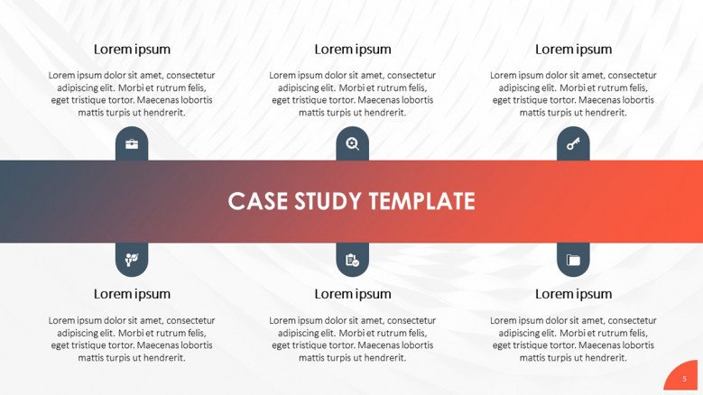 Horizontal Timeline with six creative icons for a case study