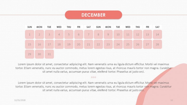 2019 calendar december in creative style with description text box