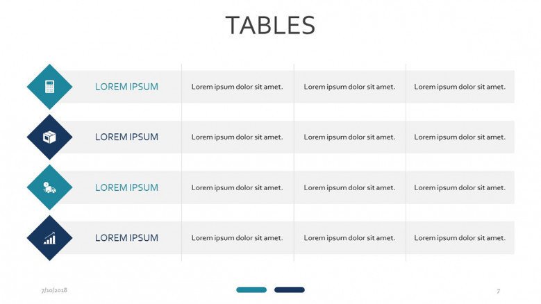 four row table with symbol slide presentation