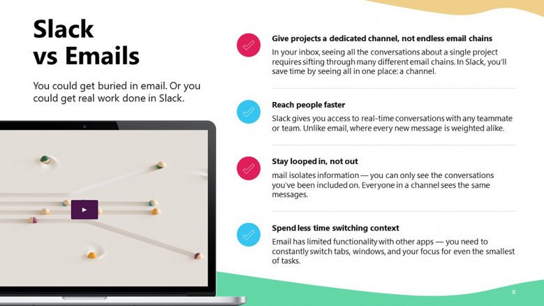 Slack vs Email PowerPoint Slide with video embed