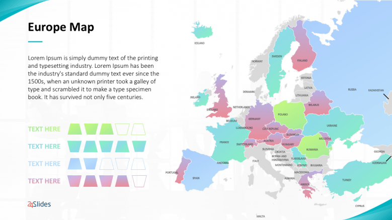Colorful Europe map with 4 text points