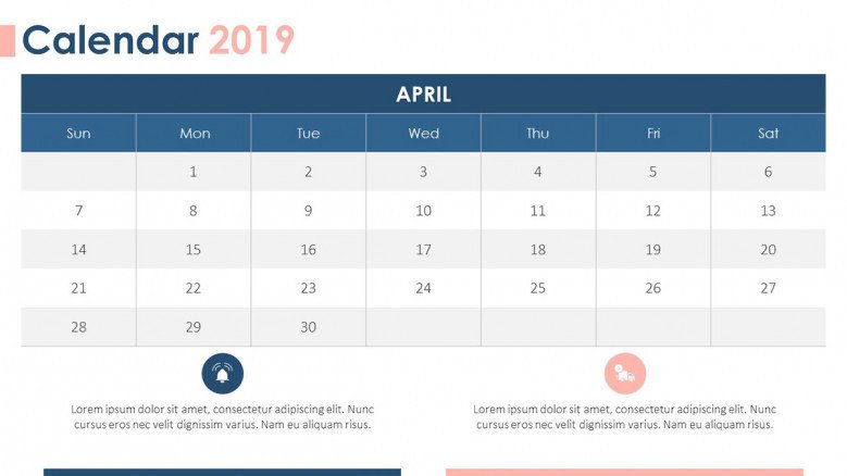 2019 calendar in April with text comments