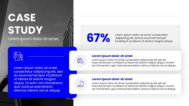 Client Case Study Slide for qualitative and quantitative data in corporate style