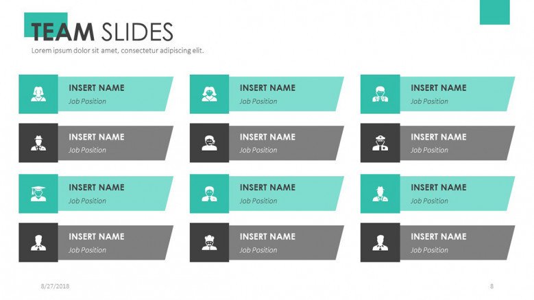 team slide presentation for profile in twelve icons