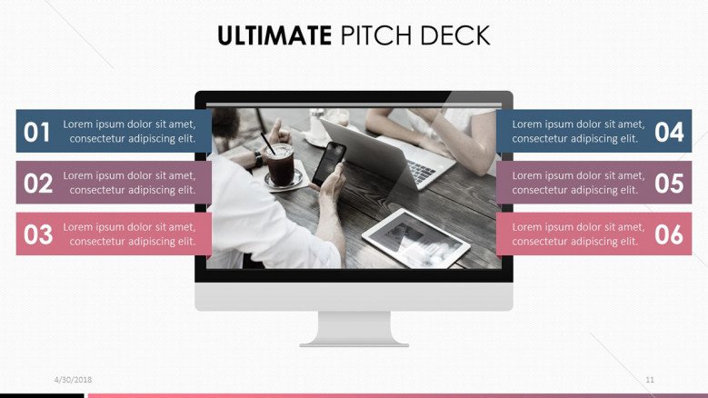 pitch deck in PC display with six key points