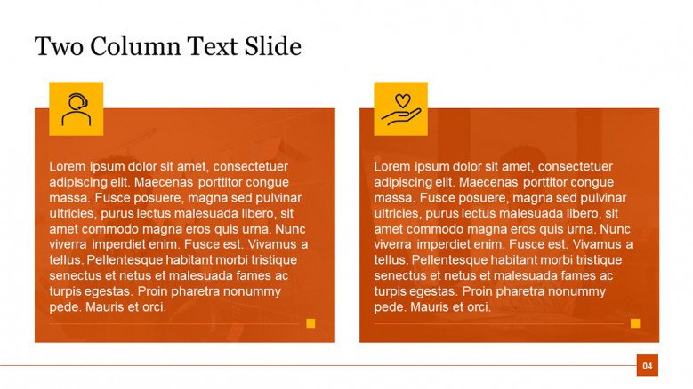 Corporate Two Column Text Slide in orange and white