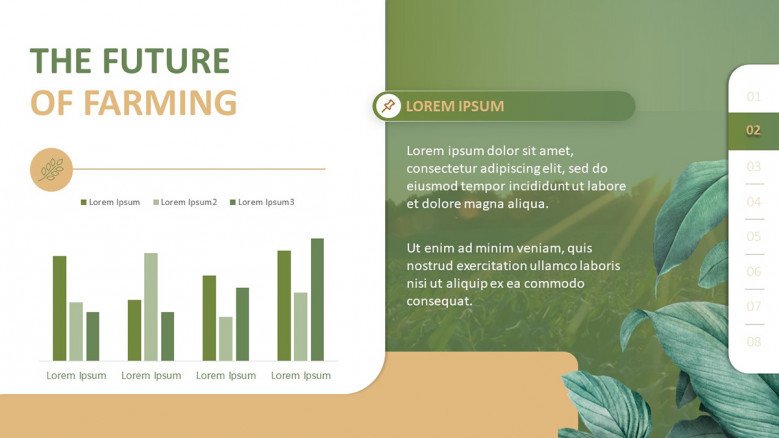The future of farming PowerPoint Slide with data-driven colum charts