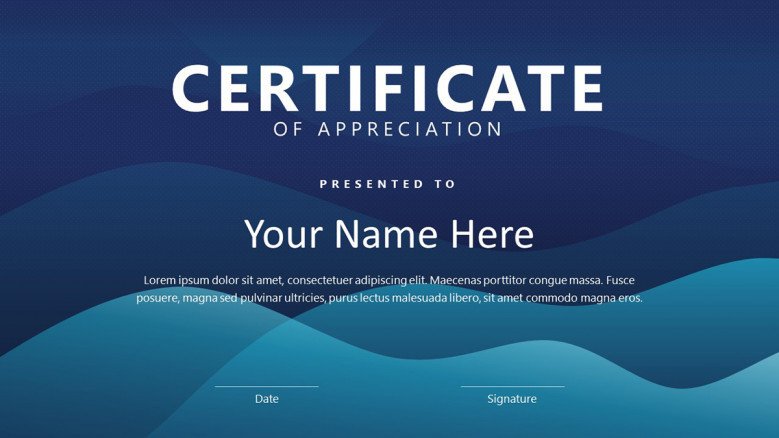 Blue Certificate slide with waves