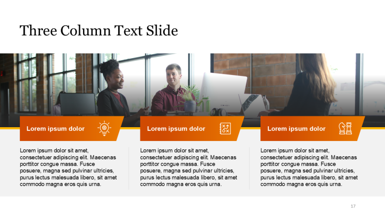 Three column text slide in PowerPoint